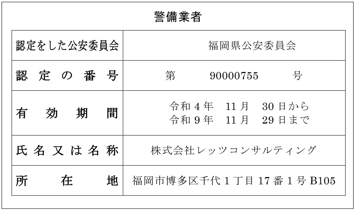 警備業認定証
